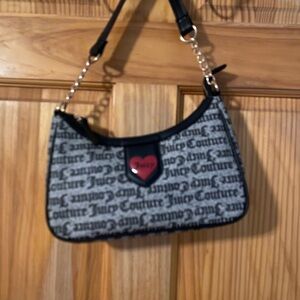 Juicy Couture Black-and-Gray Logo Shoulder Bag with Red Heart